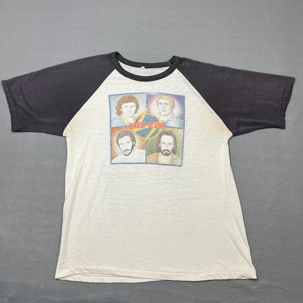 Vintage 1979 The Who Concert Tour T-Shirt Mens L White  Raglan Sleeve